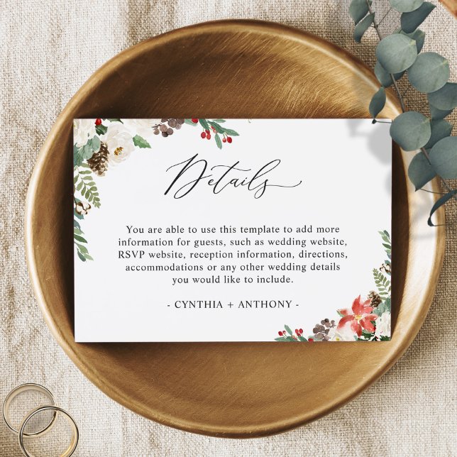 Rustic Winter Poinsettia Floral Wedding Details Enclosure Card (Creator Uploaded)