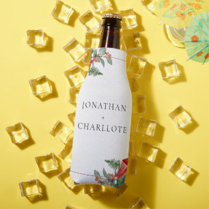 Rustic Winter Poinsettia Red Christmas Wedding Bottle Cooler