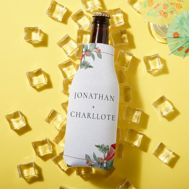 Rustic Winter Poinsettia Red Christmas Wedding Bottle Cooler (In Situ Summer)