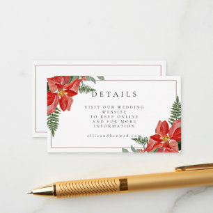 Rustic Winter Poinsettia Red Christmas Wedding Enclosure Card