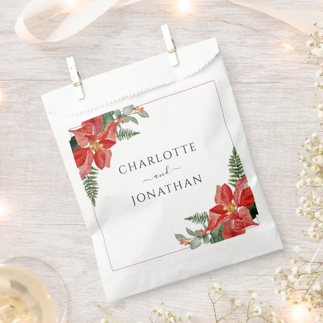 Rustic Winter Poinsettia Red Christmas Wedding Favour Bags (Clipped)