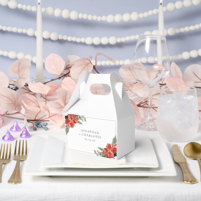 Rustic Winter Poinsettia Red Christmas Wedding Favour Box (Wedding)