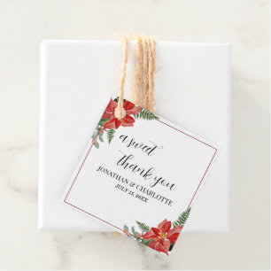 Rustic Winter Poinsettia Red Christmas Wedding Favour Tags
