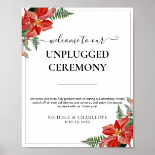 Rustic Winter Poinsettia Red Christmas Wedding Poster