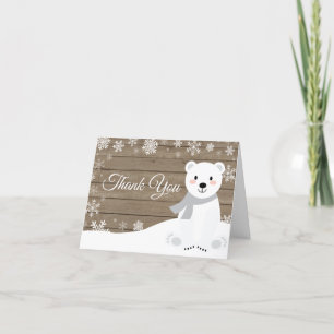 Rustic Winter Polar Bear Snowflake Thank You Card