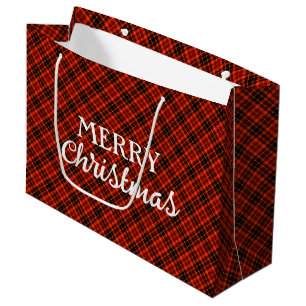 Rustic Winter Red & Black Plaid Merry Christmas Large Gift Bag