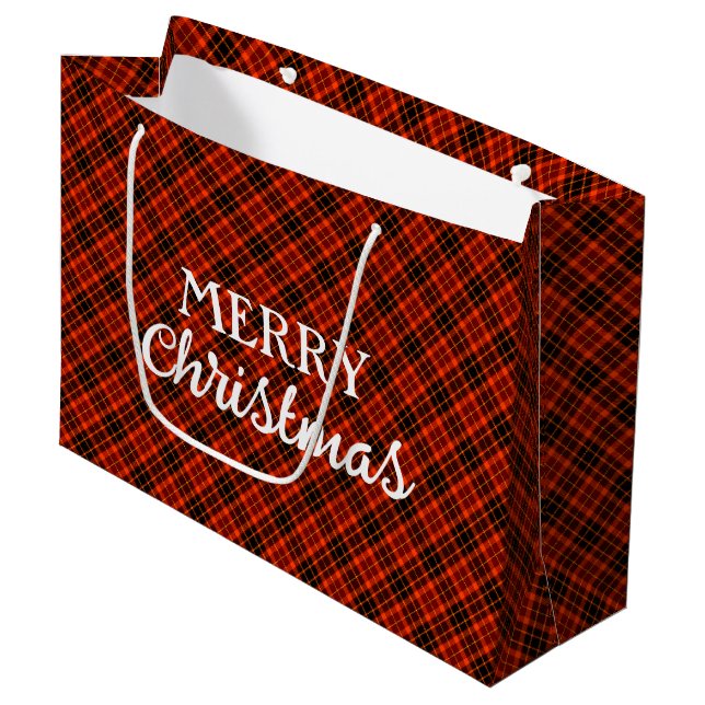    Rustic Winter Red & Black Plaid Merry Christmas Large Gift Bag (Front Angled)