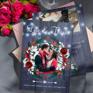 Rustic Winter Red Floral Wedding Navy Thank You