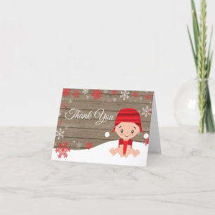 Rustic Winter Red Snowflake Baby Thank You Card
