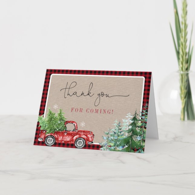 Rustic Winter Red Truck Thank You Card Note (Front)