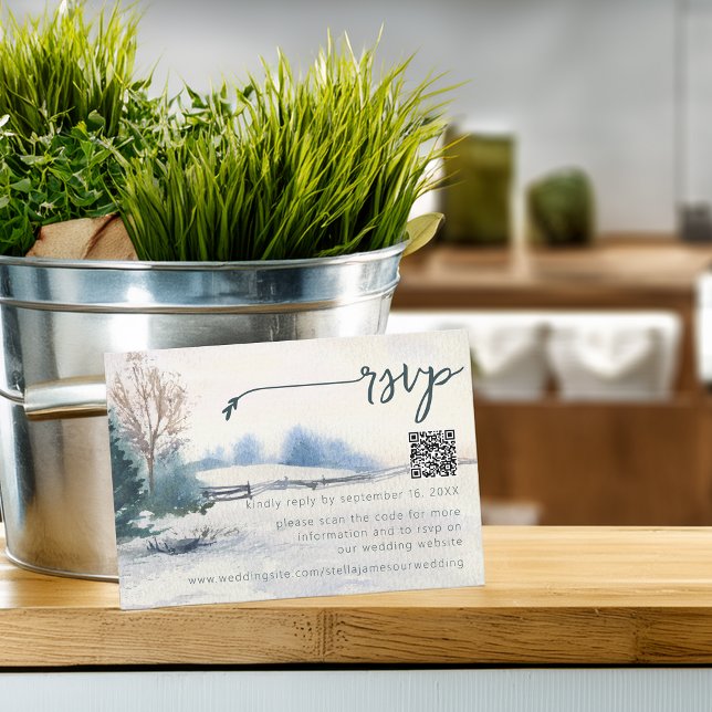 Rustic Winter Scenery Pine Tree Wedding QR Code RSVP Card (Rustic Winter Scenery Pine Tree Wedding QR Code RSVP Card)