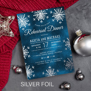Rustic winter silver snowflakes rehearsal dinner