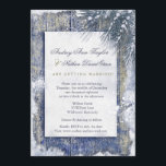 Rustic Winter Snow Barnwood Wedding Invitation<br><div class="desc">Elegant snowy winter wedding announcement with rustic country barnwood design decorated by pine branches in snow, beautiful colours of pale navy, mustard yellow and white, rsvp details included. Christmas Holiday Winter Wedding Rehearsal Dinner Couple's Shower Chistmas Holiday Party Customised Invitations. All the default text can be fully customised with your...</div>