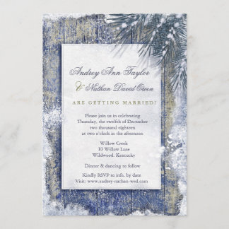 Rustic Winter Snow Barnwood Wedding Invitation
