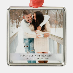 Rustic Winter Snow Engagement Photo Metal Tree Decoration