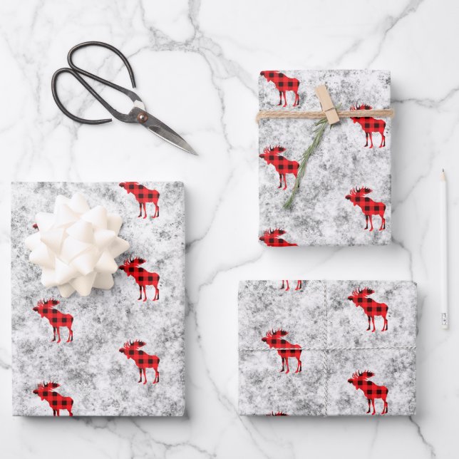 Rustic winter snow flurries texture moose   wrapping paper sheet (Front)
