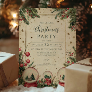 Rustic Winter Snow Globe Holiday Invitation
