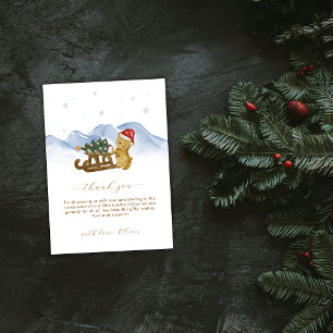 Rustic Winter Snow Sleigh Bear Baby Shower  Thank You Card
