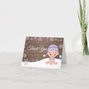 Rustic Winter Snowflake Baby Purple Thank You Card