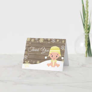 Rustic Winter Snowflake Baby Yellow Thank You Card