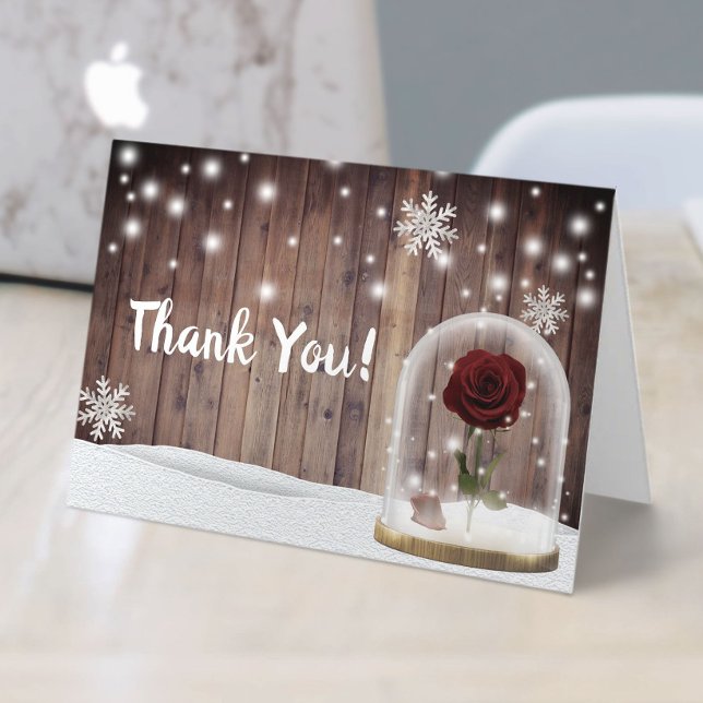 Rustic Winter Snowflake Beauty Rose Dome Thank You Card (Creator Uploaded)
