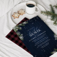 Rustic Winter Snowflake Blue Plaid Bridal Shower
