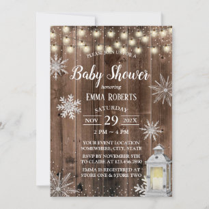 Rustic Winter Snowflake Lantern Baby Shower Invitation