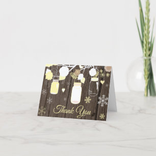 Rustic Winter Snowflake Mason Jar Yellow Thank You Card