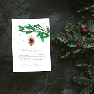 Rustic Winter Snowflake Pine cone Baby Shower Thank You Card