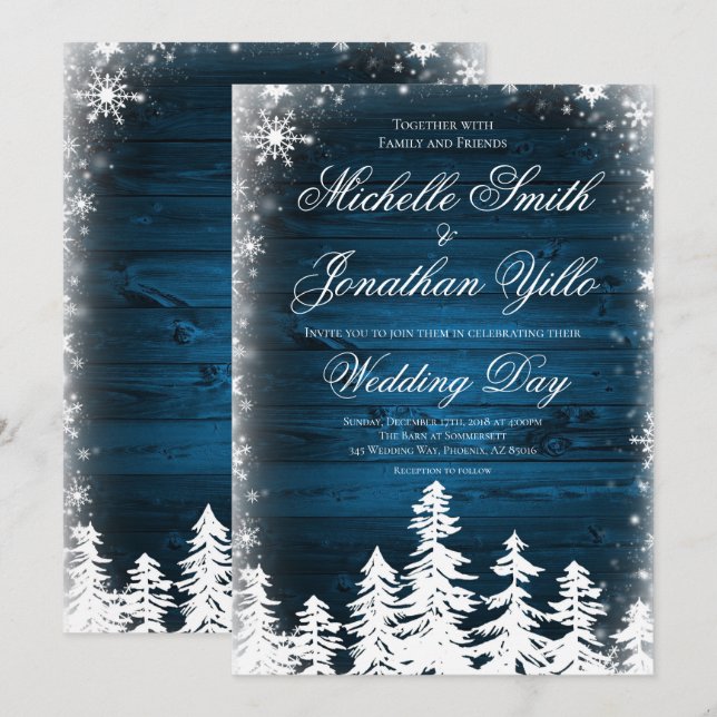 Rustic Winter Snowflake Wedding Invitation (Front/Back)