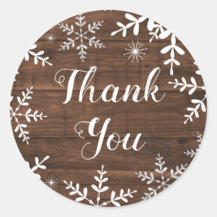 Rustic Winter Snowflakes Christmas Thank You Classic Round Sticker