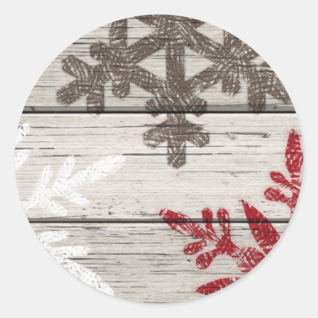 Rustic Winter Snowflakes Classic Round Sticker (Front)