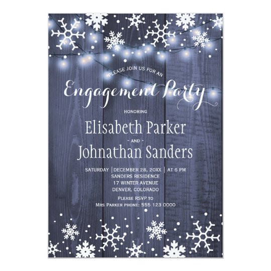 Rustic winter snowflakes engagement party card