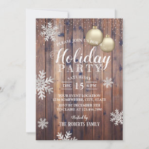 Rustic Winter Snowflakes Holiday Party Invitation
