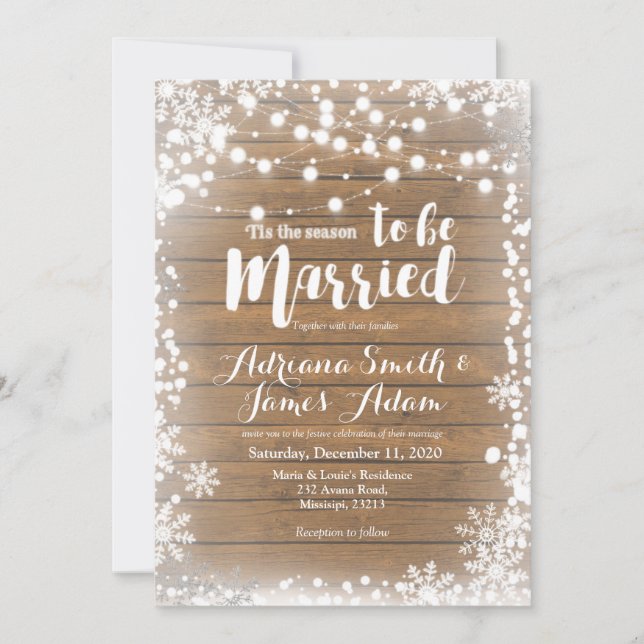 Rustic Winter Snowflakes Holiday Wedding Invitation (Front)