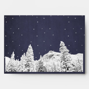 Rustic Winter Snowing Scene Navy Blue Pink Envelope
