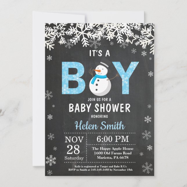 Rustic Winter Snowman Boy Baby Shower Invitation (Front)