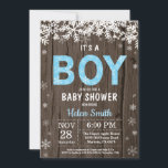 Rustic Winter Snowman Boy Baby Shower Invitation<br><div class="desc">Rustic Winter Boy Baby Shower Invitation. White Snowflake. Baby its cold outside Baby Shower invitation. Boy Baby Shower Invitation. Winter Holiday Baby Shower Invite. Rustic Wood Background. Country Vintage Retro Barn. For further customisation,  please click the "Customise it" button and use our design tool to modify this template.</div>