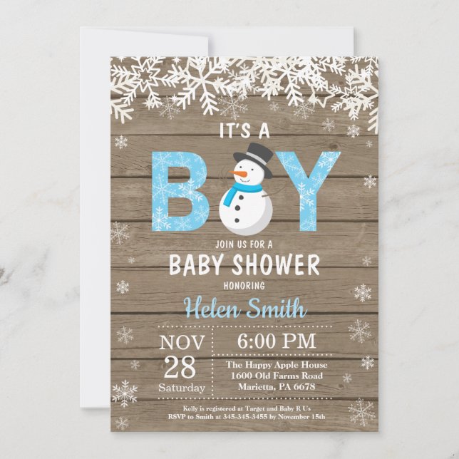 Rustic Winter Snowman Boy Baby Shower Invitation (Front)