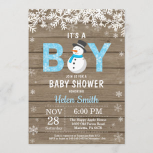 Rustic Winter Snowman Boy Baby Shower Invitation