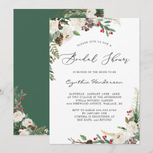 Rustic Winter Themed Floral Berries Bridal Shower Invitation