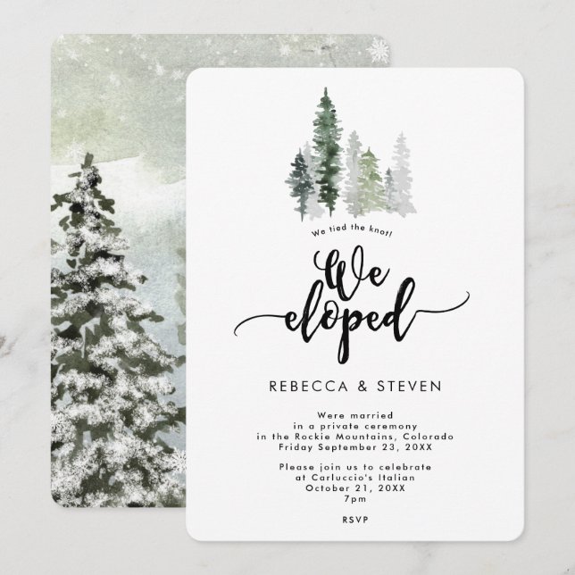 rustic winter tied the knot we eloped invitation (Front/Back)