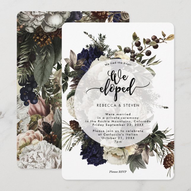 rustic winter tied the knot we eloped invitation (Front/Back)