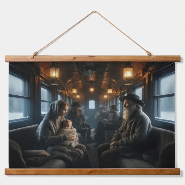 Rustic Winter Train Journey – Vintage Nostalgia Hanging Tapestry (Front)