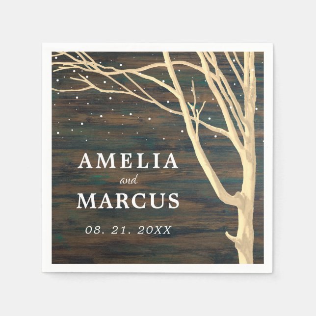 Rustic Winter Tree Dark Wood Wedding  Napkin (Front)