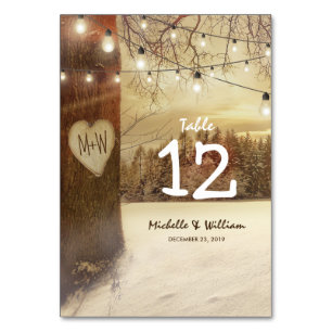 Rustic Winter Tree Lights Wedding Table Numbers