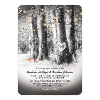 Rustic Winter Tree Amp String Lights Wedding Card Rustic Winter Tree Amp String Lights Wedding Card