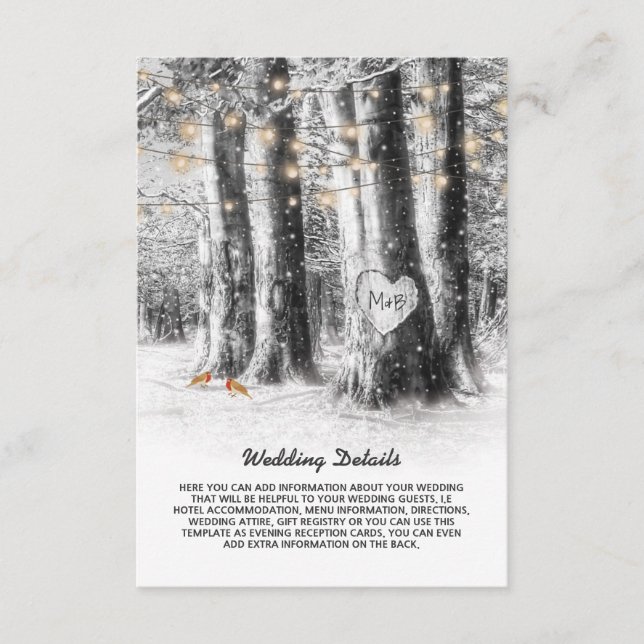 Rustic Winter Tree & String Lights Wedding Details Enclosure Card (Front)