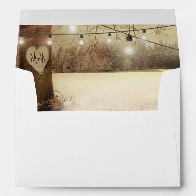 Rustic Winter Tree Twinkle Lights Christmas Envelopes (Back (Bottom))