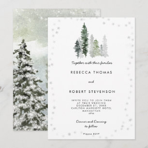 rustic winter trees holiday wedding invitation